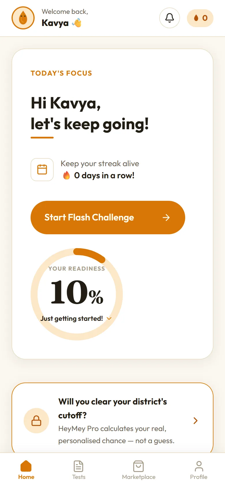 HeyMey app screen: Start with where you stand